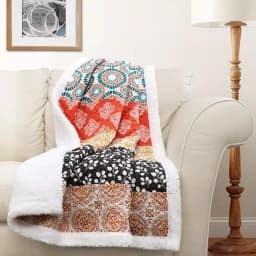 Lush Decor Bohemian Turquoise and Orange Sherpa Stripe Throw Blanket, 50 x 60 in thumbnail 1