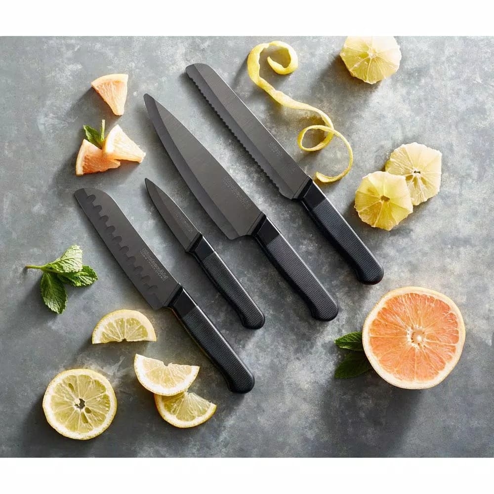 KitchenAid 4-Piece Ceramic Cutlery Set, Stone Grey Blades with Black Handles