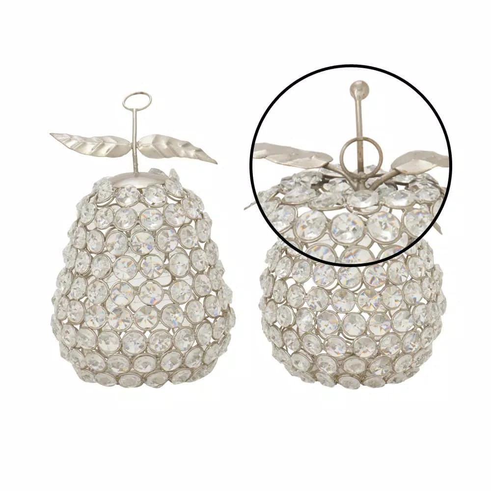 LITTON LANE 7 in. Silver Metal and Acrylic Rhinestone Apple and Pear Decor Set of 2
