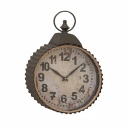 LITTON LANE Rustic Distressed Round Analog Wall Clock with Corrugated Iron Frame thumbnail 2