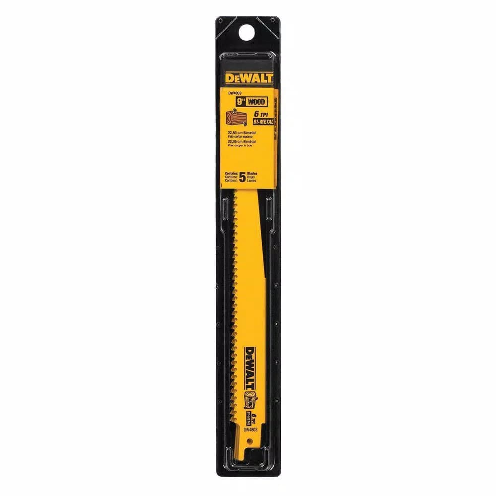 DEWALT 9 in. 6 TPI Bi-Metal Taper Back Reciprocating Saw Blade, 5-Pack