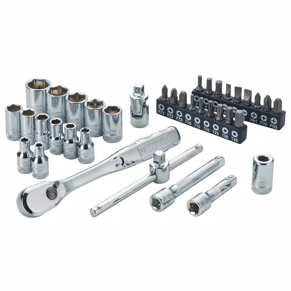 DEWALT 37-Piece 1/4 in. Drive Metric Socket Set with Ratchet and Bit Driver