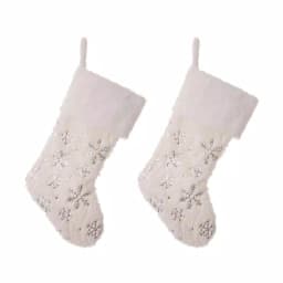 Glitzhome 21 in. White Plush Velvet Christmas Stocking Set with Snowflake Embroidery (2-Pack) thumbnail 1