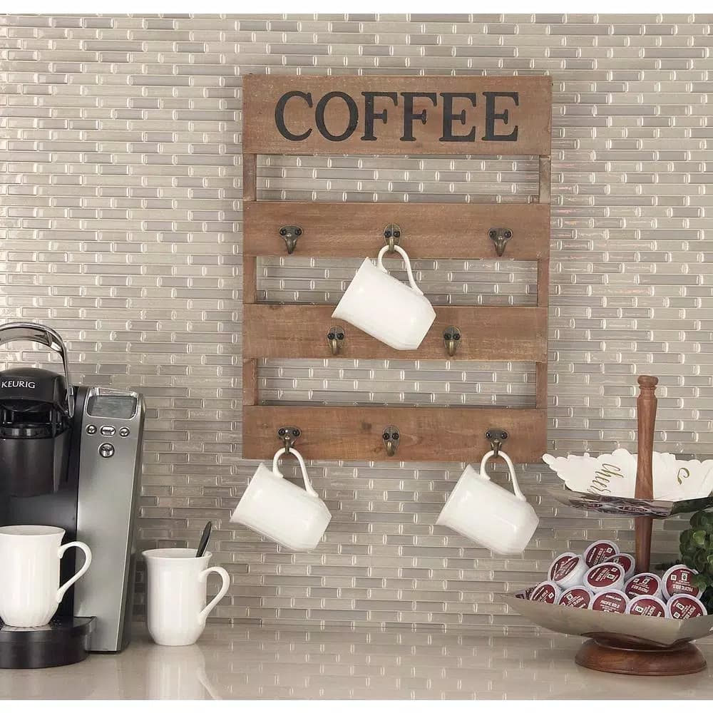 LITTON LANE Traditional Coffee Wood and Metal Wall Hook Sign, 15 x 19 in.