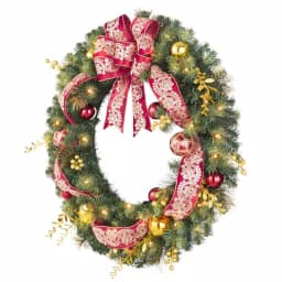 Home Accents Holiday 36 in. Royal Easton Pre-Lit LED Artificial Christmas Wreath with Gold Ornaments and Ribbon thumbnail 3