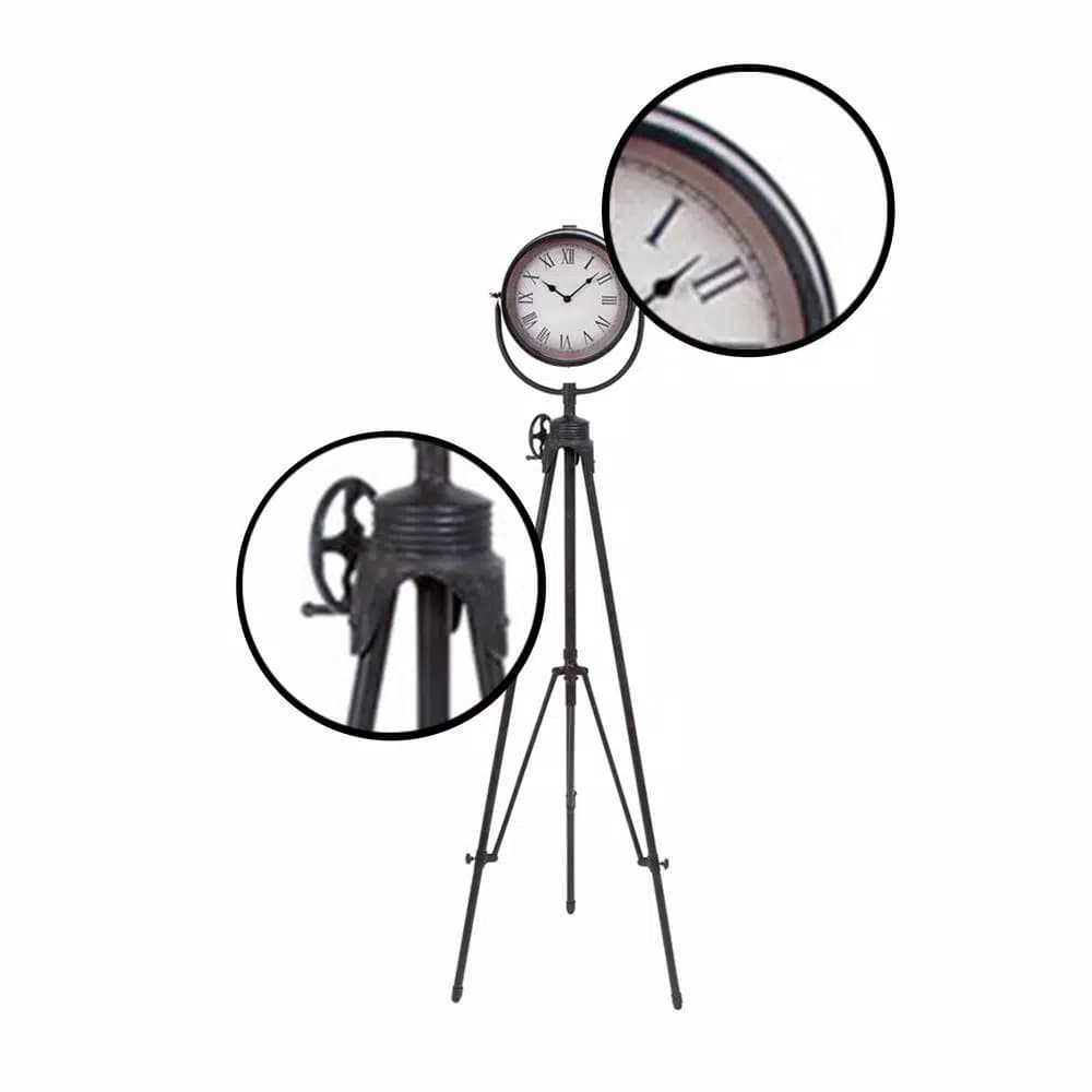 LITTON LANE 57 in. Industrial Tripod Floor Clock with Camera-Style Base