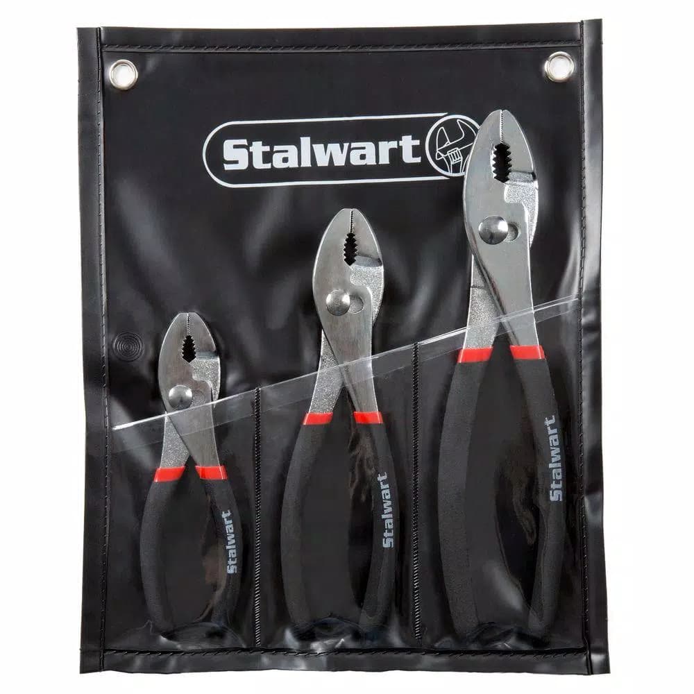 Stalwart 3-Piece Utility Slip Joint Plier Set with Storage Pouch