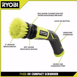 RYOBI 4V Cordless Compact Scrubber with Hex Shank Compatibility thumbnail 2