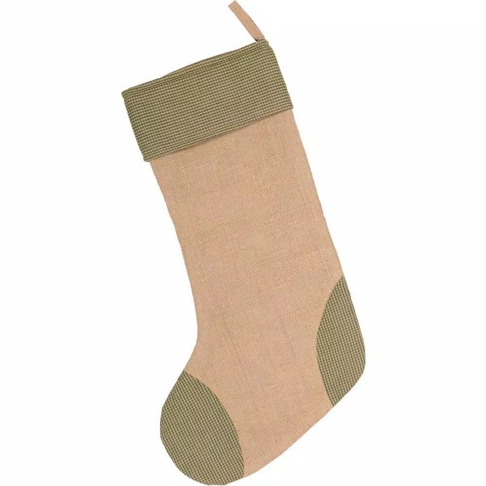 VHC Brands 20 in. Red Plaid and Jute Burlap Primitive Christmas Pocket Stocking