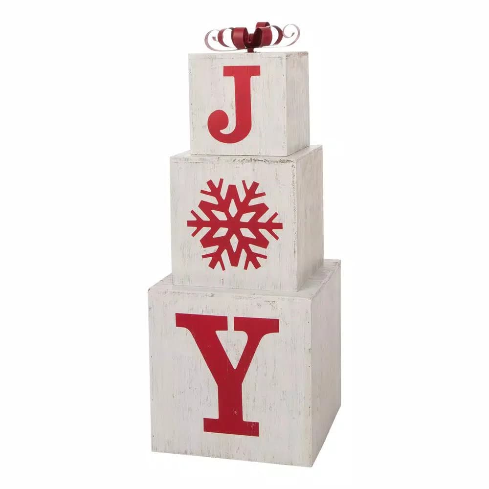 Glitzhome 31.89 in. Wooden Block Wording Porch Sign - JOY Festive Holiday Decor