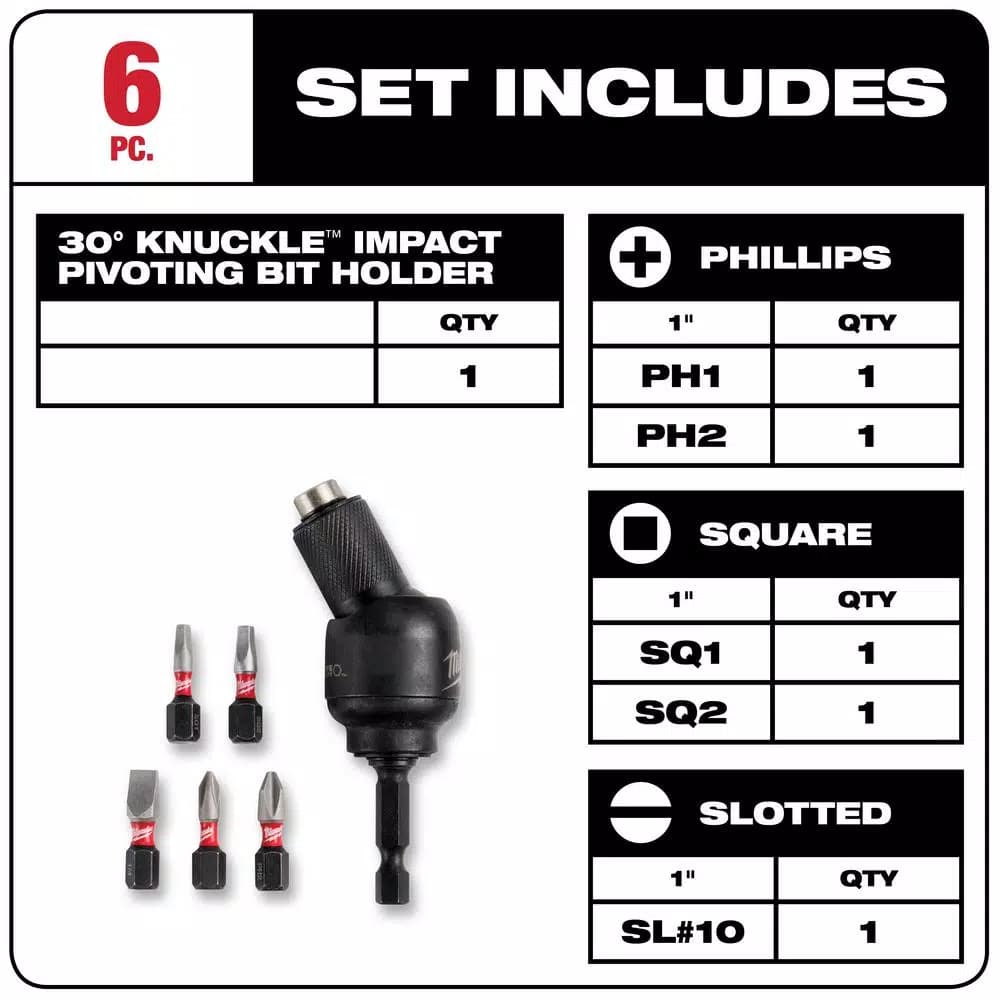 Milwaukee SHOCKWAVE Impact Duty 30° Knuckle Pivoting Bit Holder Set, 6-Piece