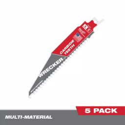Milwaukee WRECKER 6 in. 6 TPI Carbide Teeth Multi-Material Reciprocating Saw Blade (5-Pack) thumbnail 1
