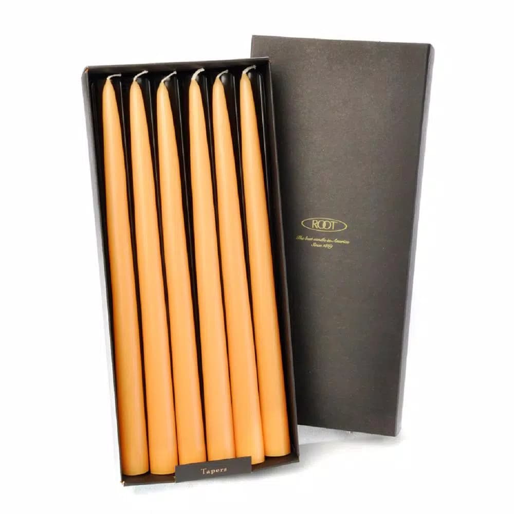 ROOT CANDLES A.I. Root 12 in. Mandarin Orange Dipped Taper Candles, Beeswax Enriched, Box of 12
