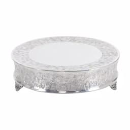 LITTON LANE Silver Aluminum Round Cake Stand Set of 4 with Floral Vine Design thumbnail 5
