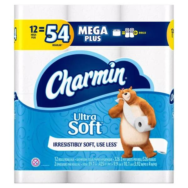 Charmin Ultra Strong Toilet Paper, Mega Plus Rolls, 12 Count