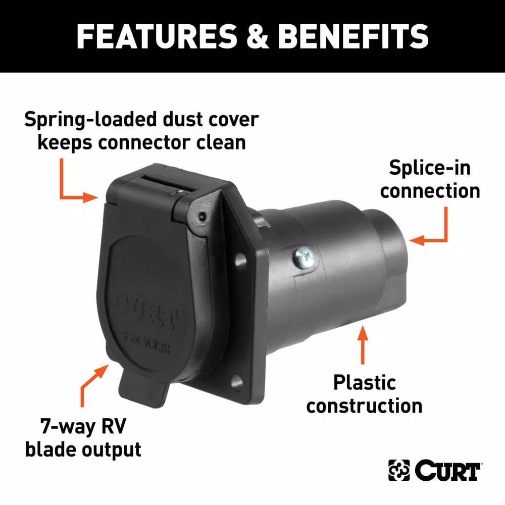 CURT 7-Way Round RV Blade Connector Socket, Vehicle Side