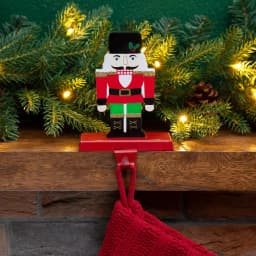Glitzhome 7 in. Nutcracker Wooden and Metal Stocking Holder, Festive Holiday Decor thumbnail 2