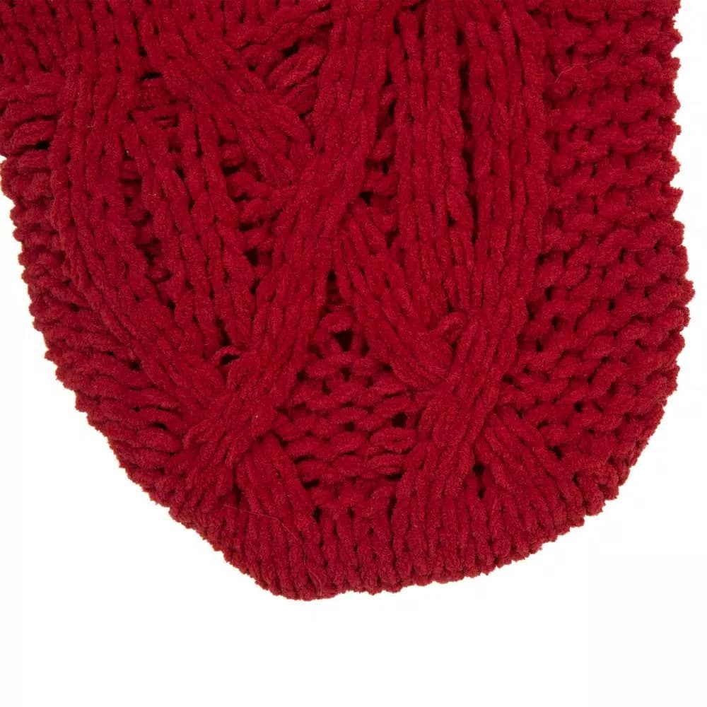 Glitzhome 22 in. Red Knitted Chenille Polyester Christmas Stocking