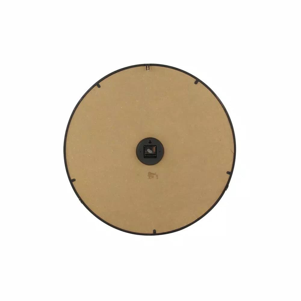 LITTON LANE 32 in. Round Rustic Black Iron and Wood Antique Roman Numeral Wall Clock