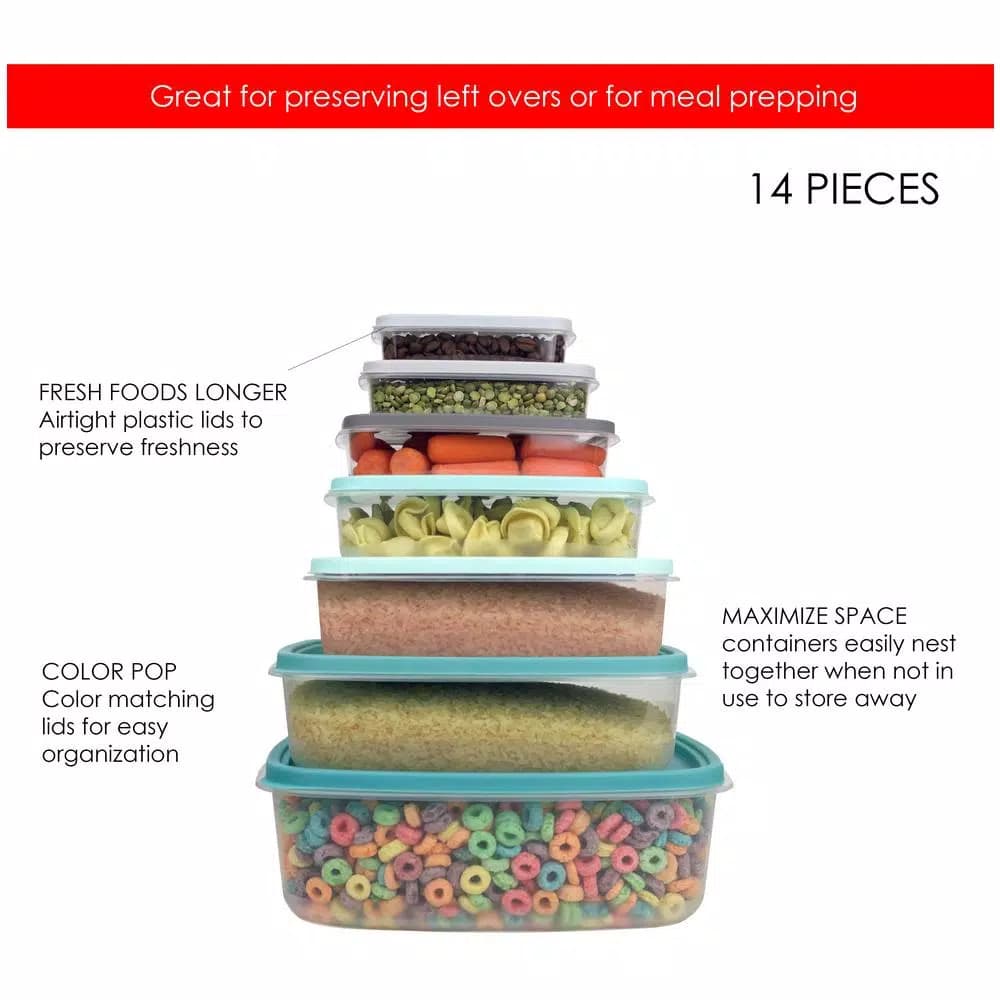 Unbranded 14-Piece Plastic Food Storage Container Set with Secure Snap-On Lids, Multi-Color