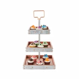 Mind Reader Products 3-Tier Silver Cake Stand, Galvanized Steel & Wood Dessert Display with Handle thumbnail 5