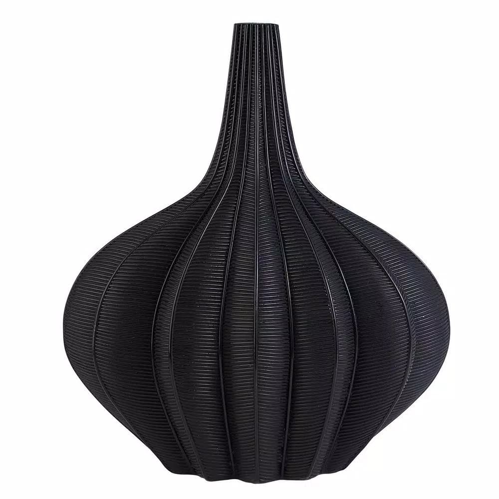 OK LIGHTING Nautilus Black Polyresin Decorative Trumpet Vase
