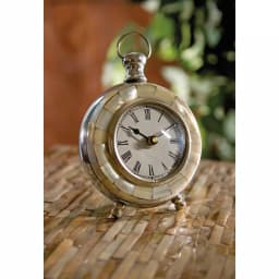 Unbranded Levine Silver Metal Desk Clock with Shell Inlay Pattern - Analog thumbnail 1