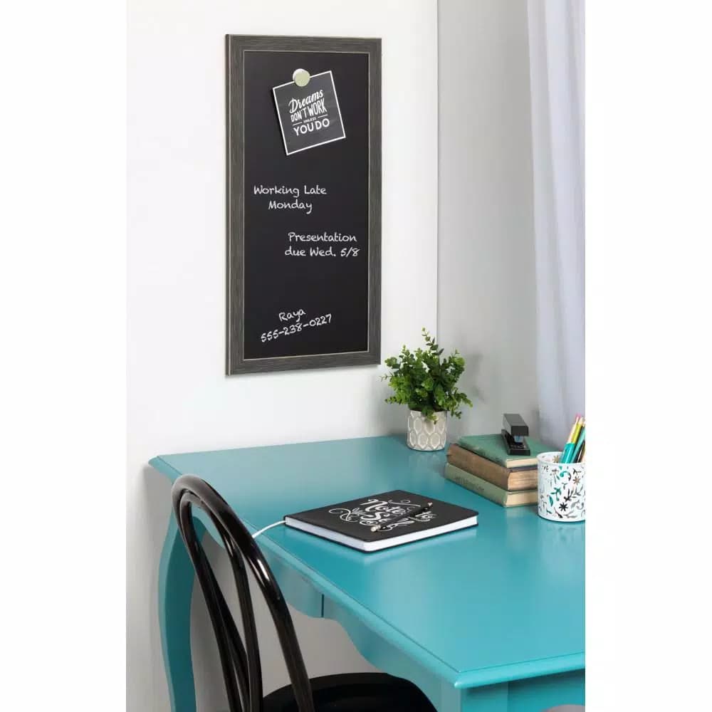 DesignOvation Wyeth Framed Magnetic Chalkboard Memo Board, 13 x 26 inch