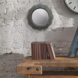 Stonebriar Collection Stonebriar Small Round Turquoise Metal Lace Accent Mirror with Brass Highlights, 12.5 in. thumbnail 5