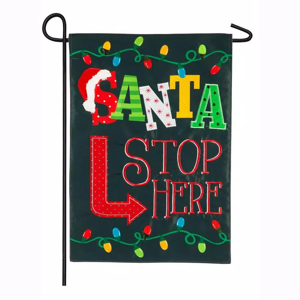 Evergreen Santa Stop Here Christmas Garden Flag, 18 x 12.5 in. Double-Sided Outdoor Decor
