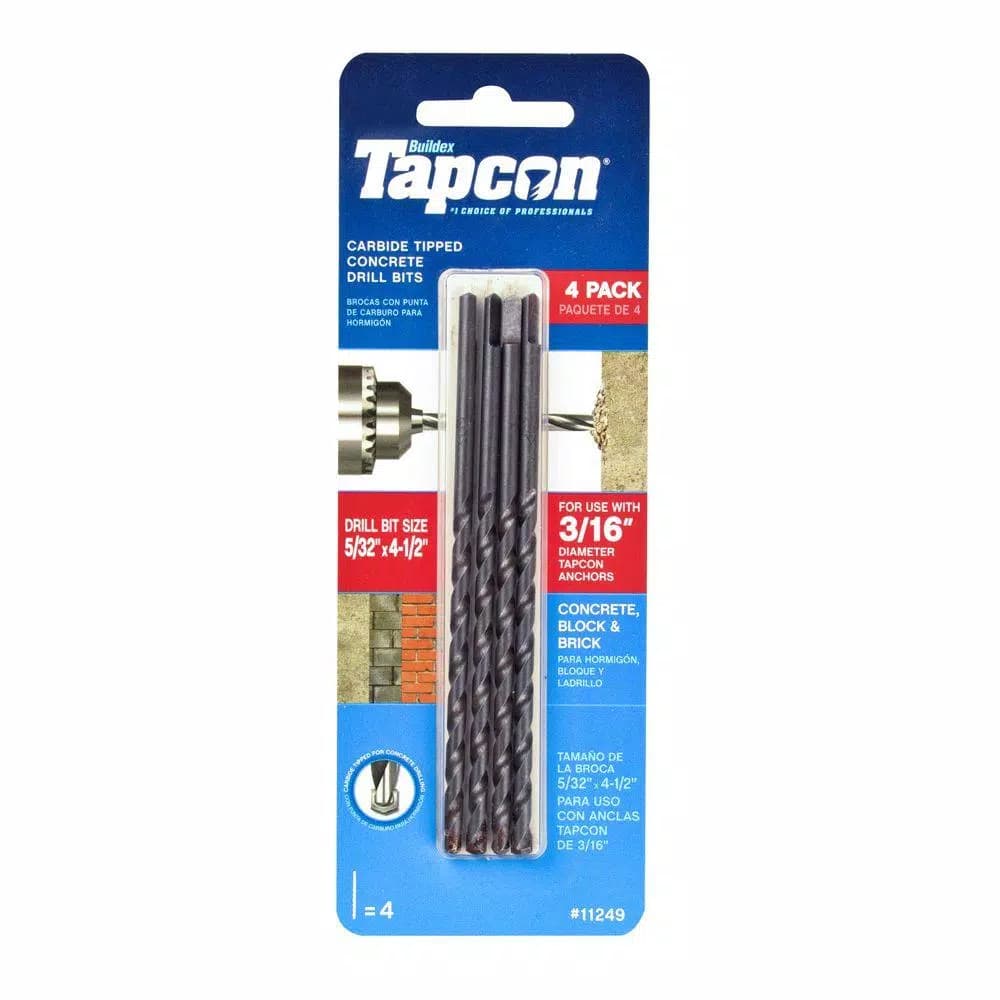 Tapcon 5/32 in. x 4-1/2 in. Carbide Tip Masonry Drill Bit Set, 4-Pack
