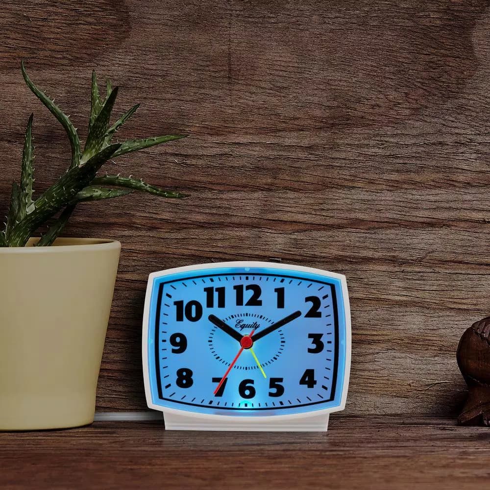 Equity by La Crosse 3 in. Analog Electric Alarm Clock with Backlight, White