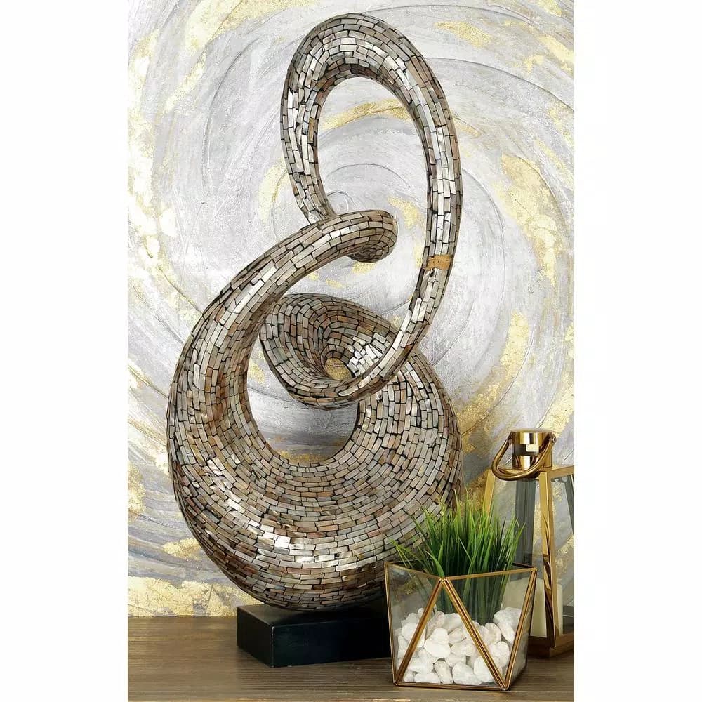 LITTON LANE Abstract Polystone Loop Sculpture with Mother of Pearl Capiz Shell Inlay
