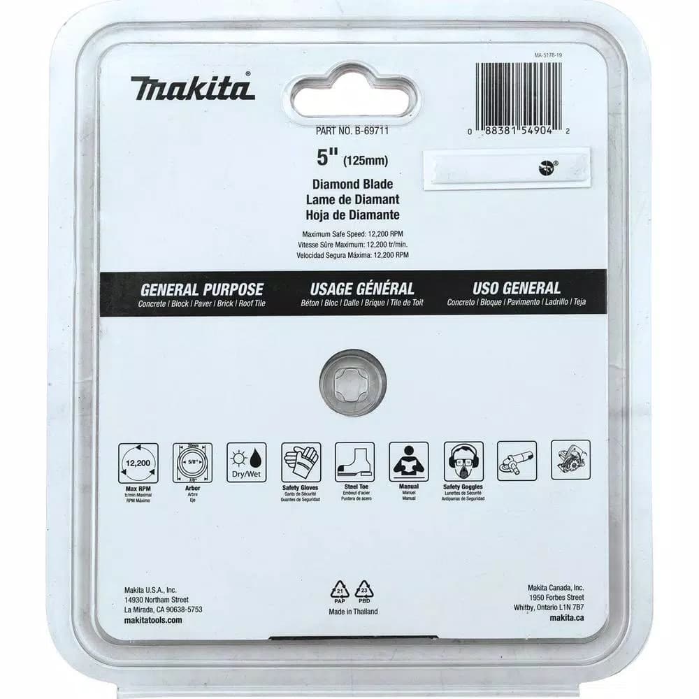 Makita 5 in. Turbo Rim Diamond Blade for Concrete, Brick, and Block