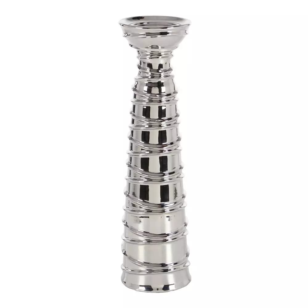 LITTON LANE Contemporary Silver Ceramic Tapered Cylinder Candle Holders, Set of 3