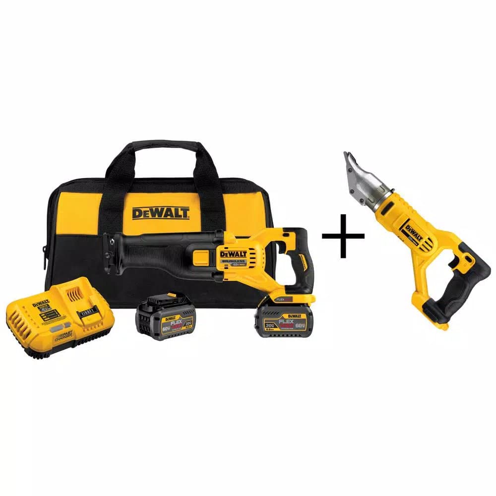 DEWALT DCS388T2 FLEXVOLT 60V MAX Brushless Cordless Reciprocating Saw Kit with (2) 2Ah Batteries & Bonus Swivel Head Shear