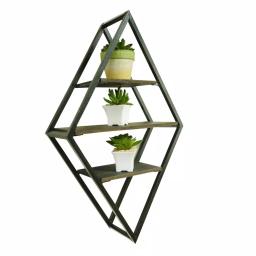 Admired By Nature 3-Tier Metal Diamond Shaped Wall Mounted Display Shelf, Matte Black thumbnail 1
