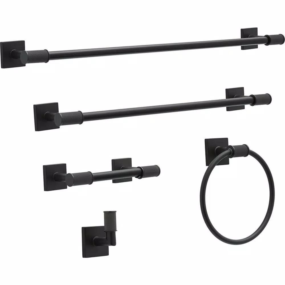Delta Averland 18 in. Matte Black Towel Bar, Contemporary Knurled Design