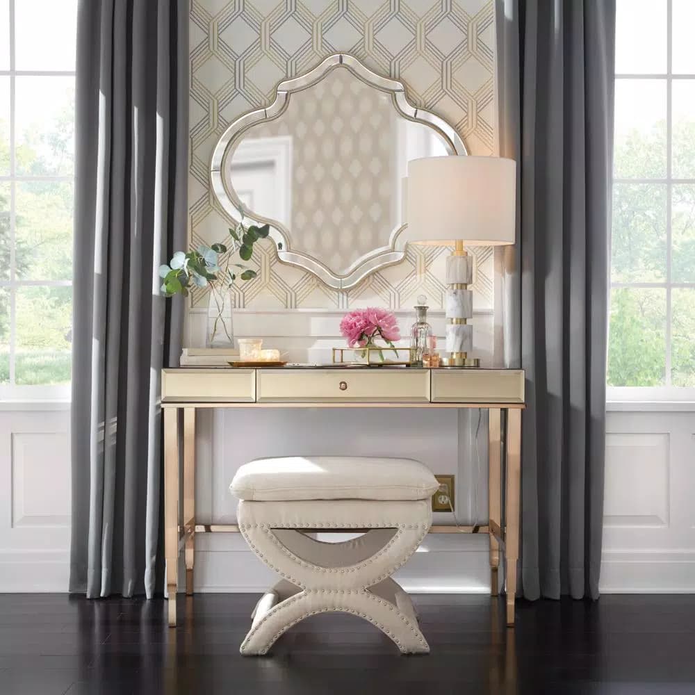 Titan Lighting Gold Mirrored Hexagonal Decorative Trays, Set of 2, Metal Transitional Style