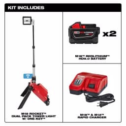Milwaukee M18 ONE-KEY ROCKET Dual Pack Tower Light Kit with (2) 9.0 Ah Batteries and Rapid Charger thumbnail 2