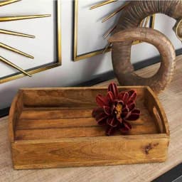 LITTON LANE Mahogany Brown Slat Wood Trays Set of 3 - Rustic Mango Wood Farmhouse Trays thumbnail 1