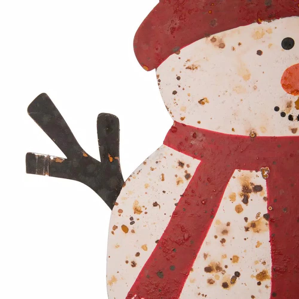 Glitzhome 29.92 in. Rusty Metal Snowman Family Christmas Yard Stake and Wall Decor