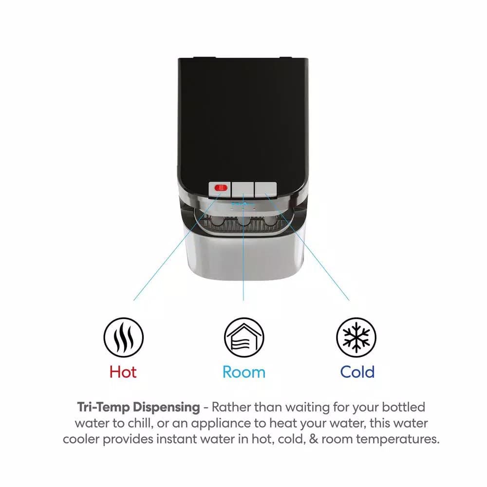 Brio Essential Series Bottom Loading Water Dispenser, Tri-Temp Hot/Cold/Room Temp, Black & Stainless Steel