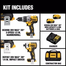 DEWALT 20V MAX XR Brushless Hammer Drill and Impact Driver Combo Kit with (2) 4.0 Ah Batteries & Charger thumbnail 2