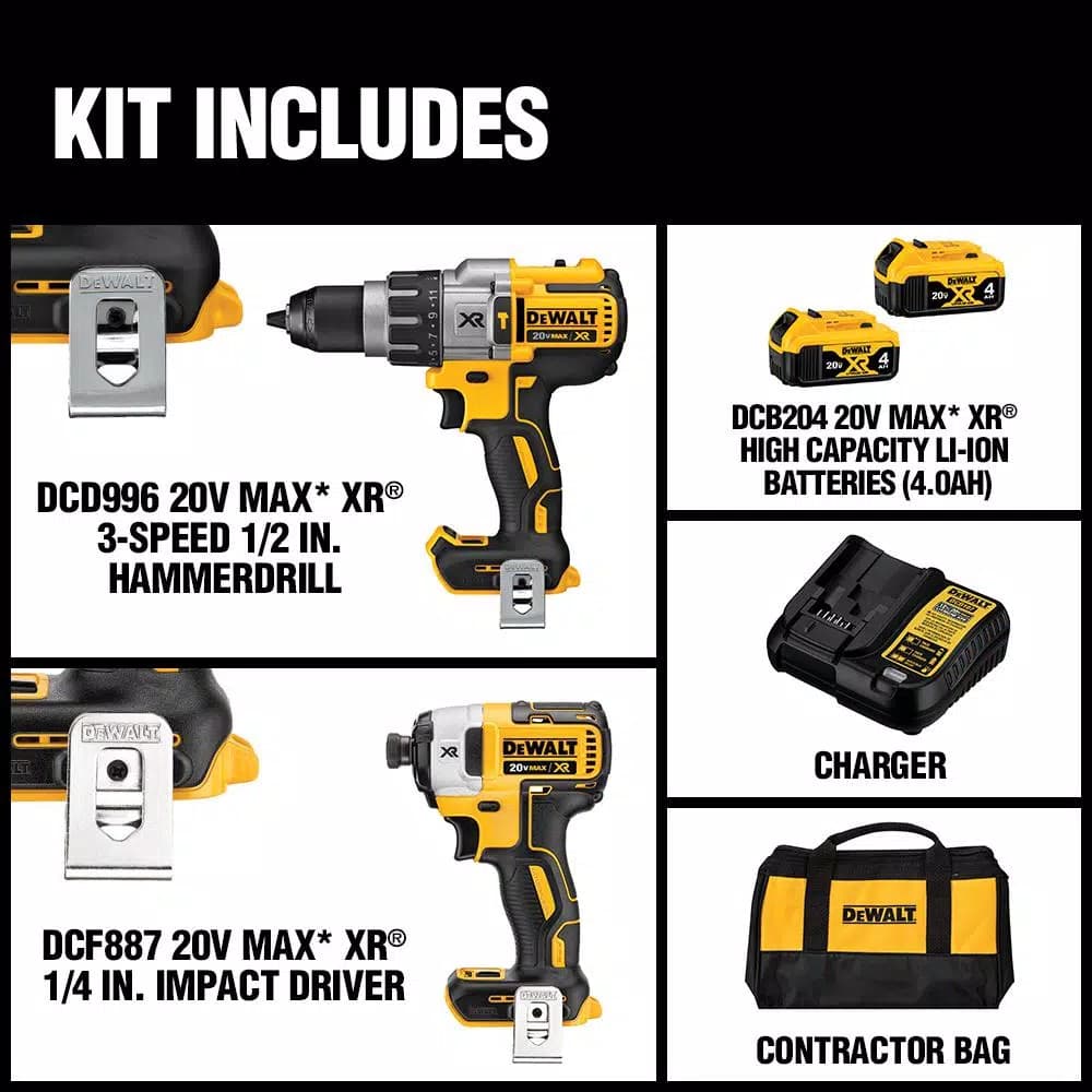 DEWALT 20V MAX XR Brushless Hammer Drill and Impact Driver Combo Kit with (2) 4.0 Ah Batteries & Charger