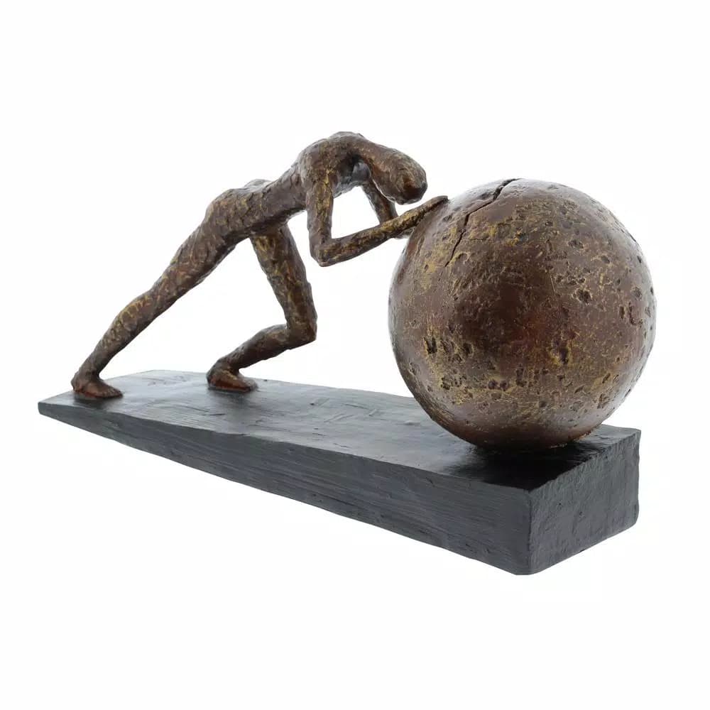 LITTON LANE Sportsman Abstract Polystone Sculpture - Modern Textured Statuary with Tarnished Bronze Finish