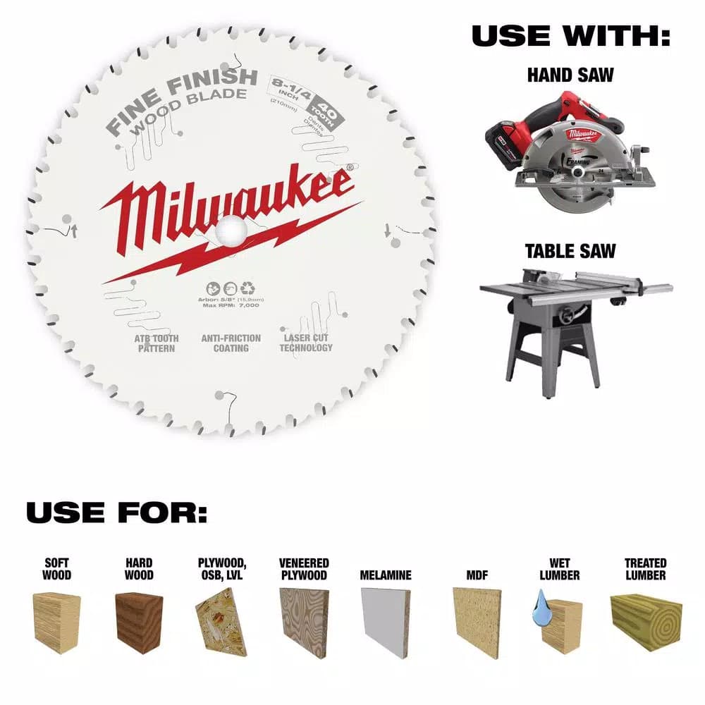 Milwaukee 8-1/4 in. 40-Tooth Fine Finish Circular Saw Blade
