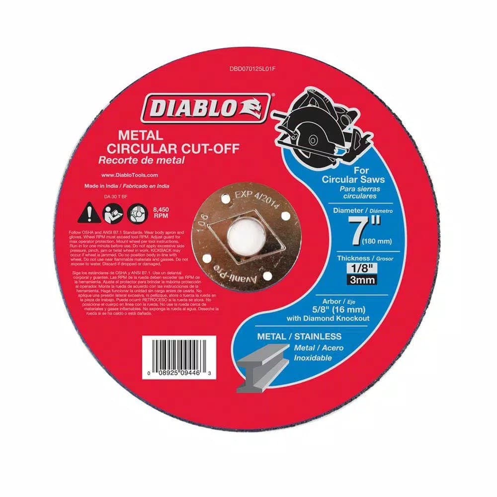 Diablo 7 in. Metal Cut-Off Disc, 1/8 in. x 5/8 in. Arbor, Aluminum Oxide