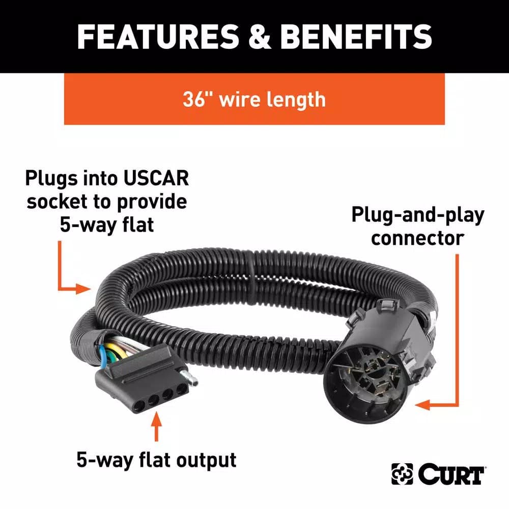 CURT 5-Way Flat Replacement OE Socket, Plugs into USCAR Vehicle Socket