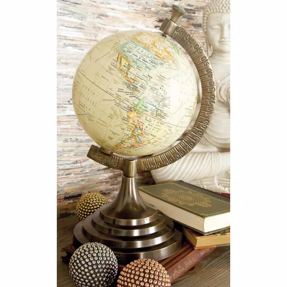 LITTON LANE 15 in. Nautical Decorative Globe with Brass-Finished Aluminum Stand